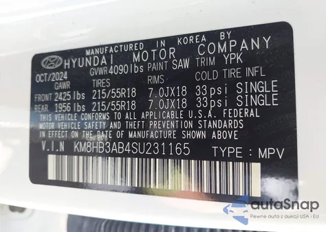 2025 Hyundai Kona Sel from USA, damaged, VIN KM8HB3AB4SU231165